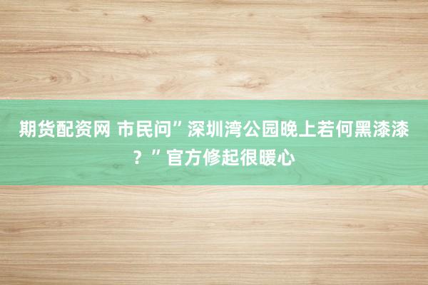 期货配资网 市民问”深圳湾公园晚上若何黑漆漆？”官方修起很暖心