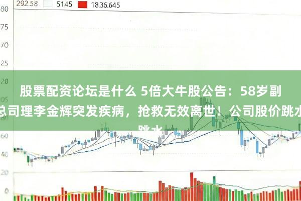 股票配资论坛是什么 5倍大牛股公告：58岁副总司理李金辉突发疾病，抢救无效离世！公司股价跳水